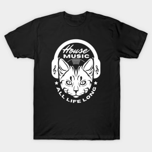 HOUSE MUSIC  - Headphone Cat  (White) T-Shirt
